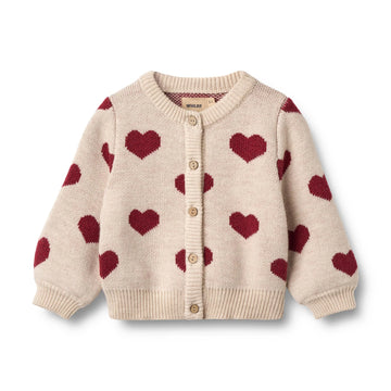 Baby Strick-Cardigan Jacquard Hearts offwhite melange - Wheat